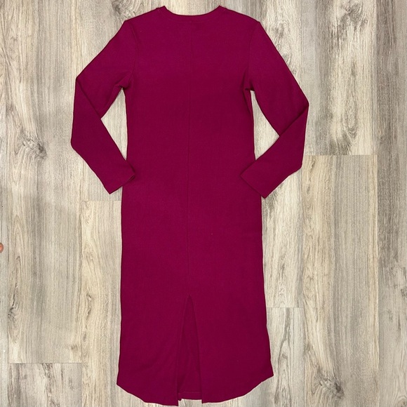 NWT Terez Long Sleeve Ribbed Bodycon High Neck Midi Dress Raspberry Pink Size L - Picture 5 of 6